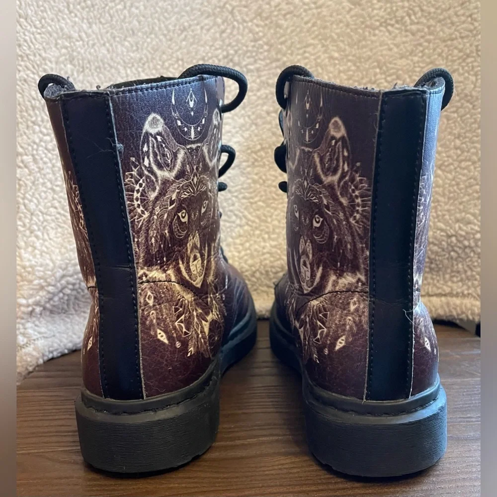 Yes We Vibe Wolf Brown‎ Vegan Leather Combat Boots Kids 4.5M Womens 6W EU 36.5